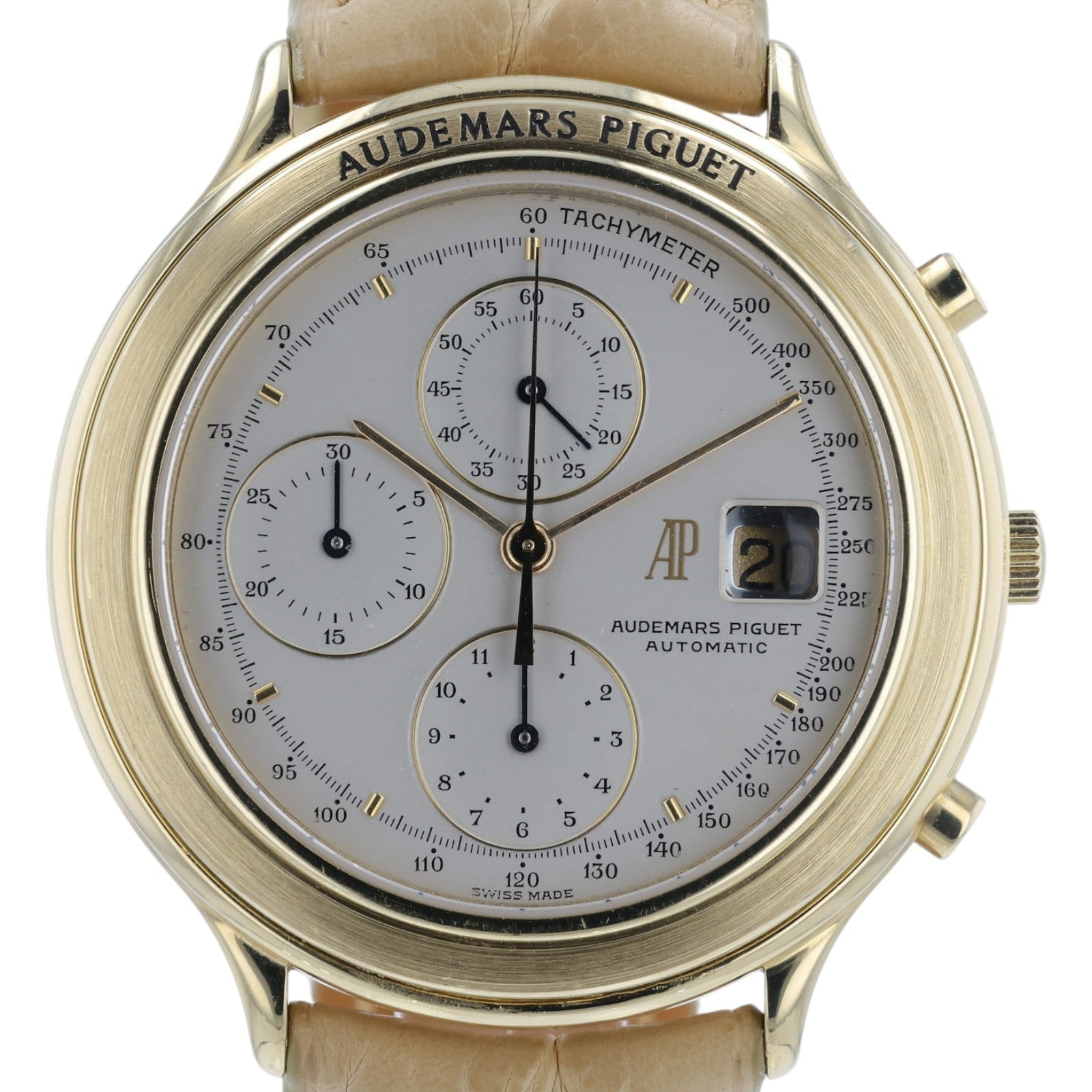 Audemars Piguet Huitieme 18k Yellow Gold White Dial Mens 40mm Watch 25644BA