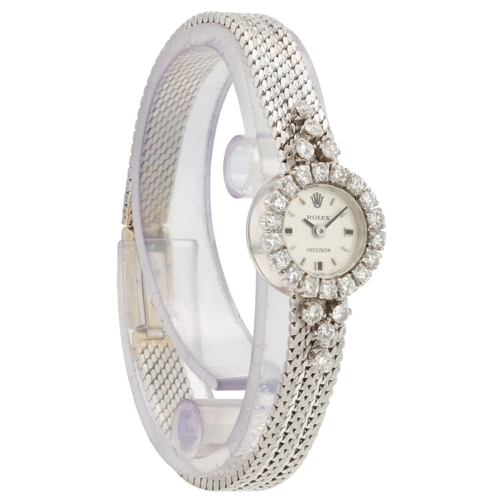 Rolex Cocktail Watch Silver Dial 18k White Gold 15mm Manual Wind Womens 2166