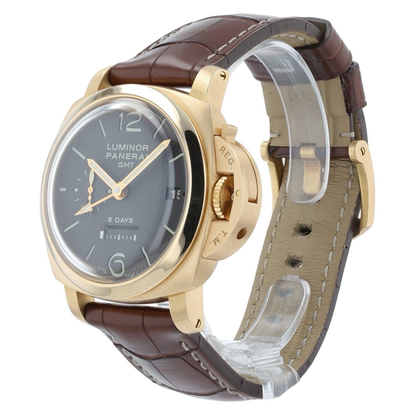 Panerai Luminor 8 Day GMT Brown Dial 18k Rose Gold 44mm Manual Wind PAM00289