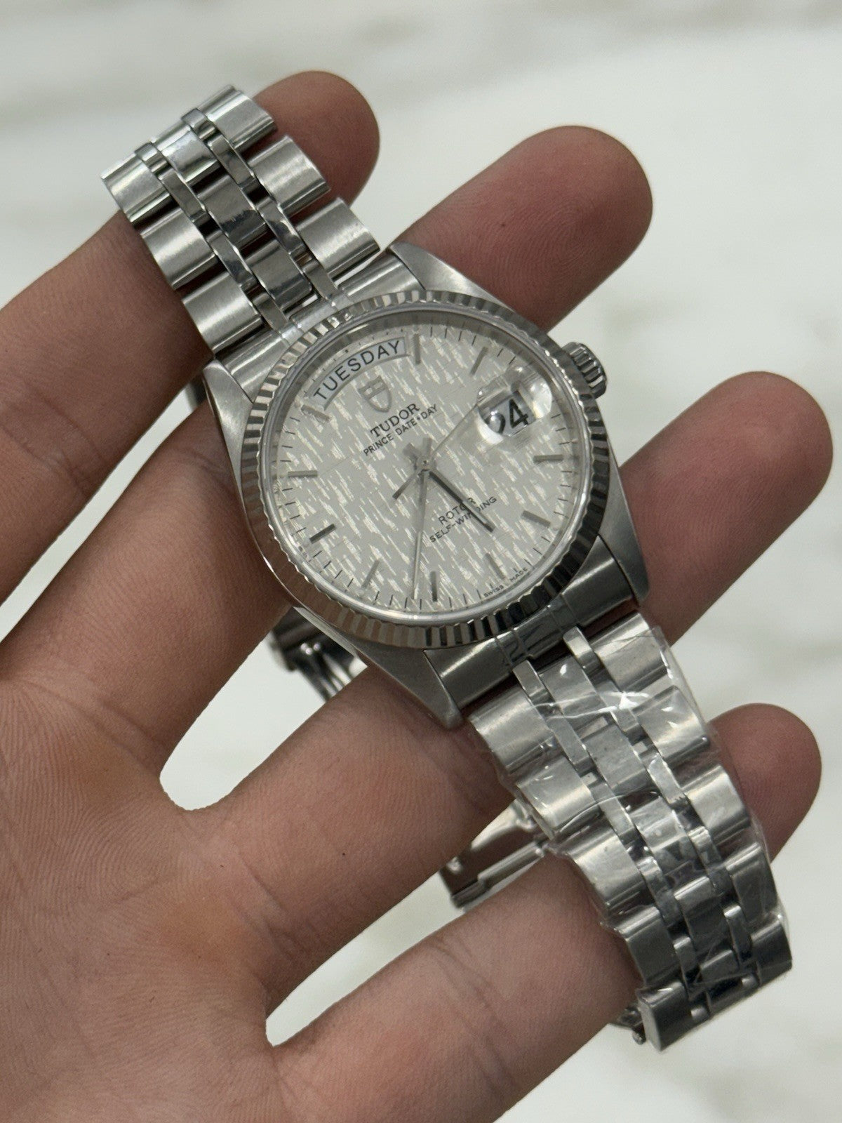 Tudor Prince Day & Date Stainless Steel 36mm Linen Automatic Watch 76214