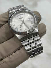 Tudor Royal Silver Roman Day Date Stainless Steel Men's Automatic Watch 28600