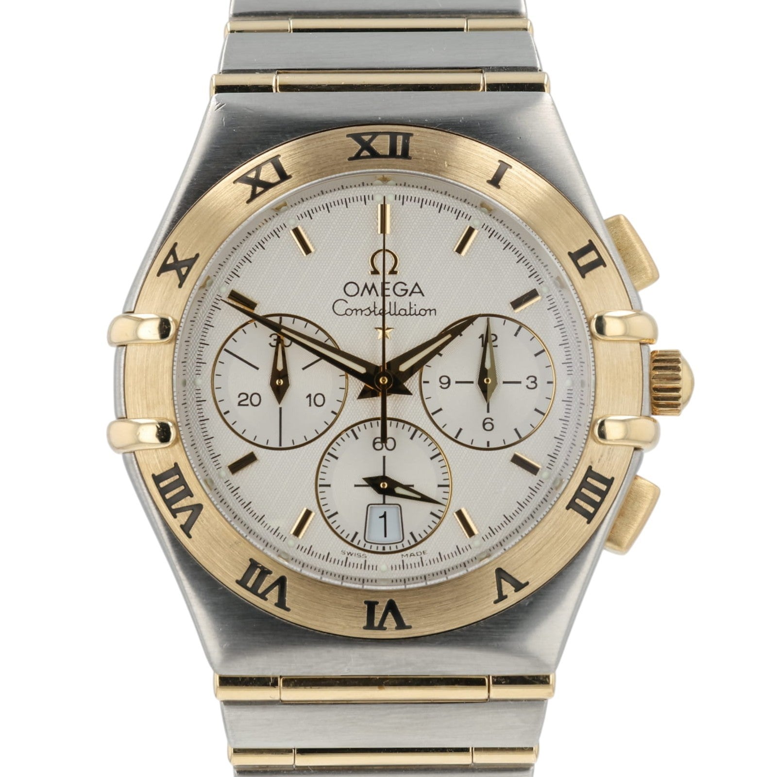 Omega Constellation Chronograph White Dial Gold & Steel 37mm Quartz Mens 1242.30