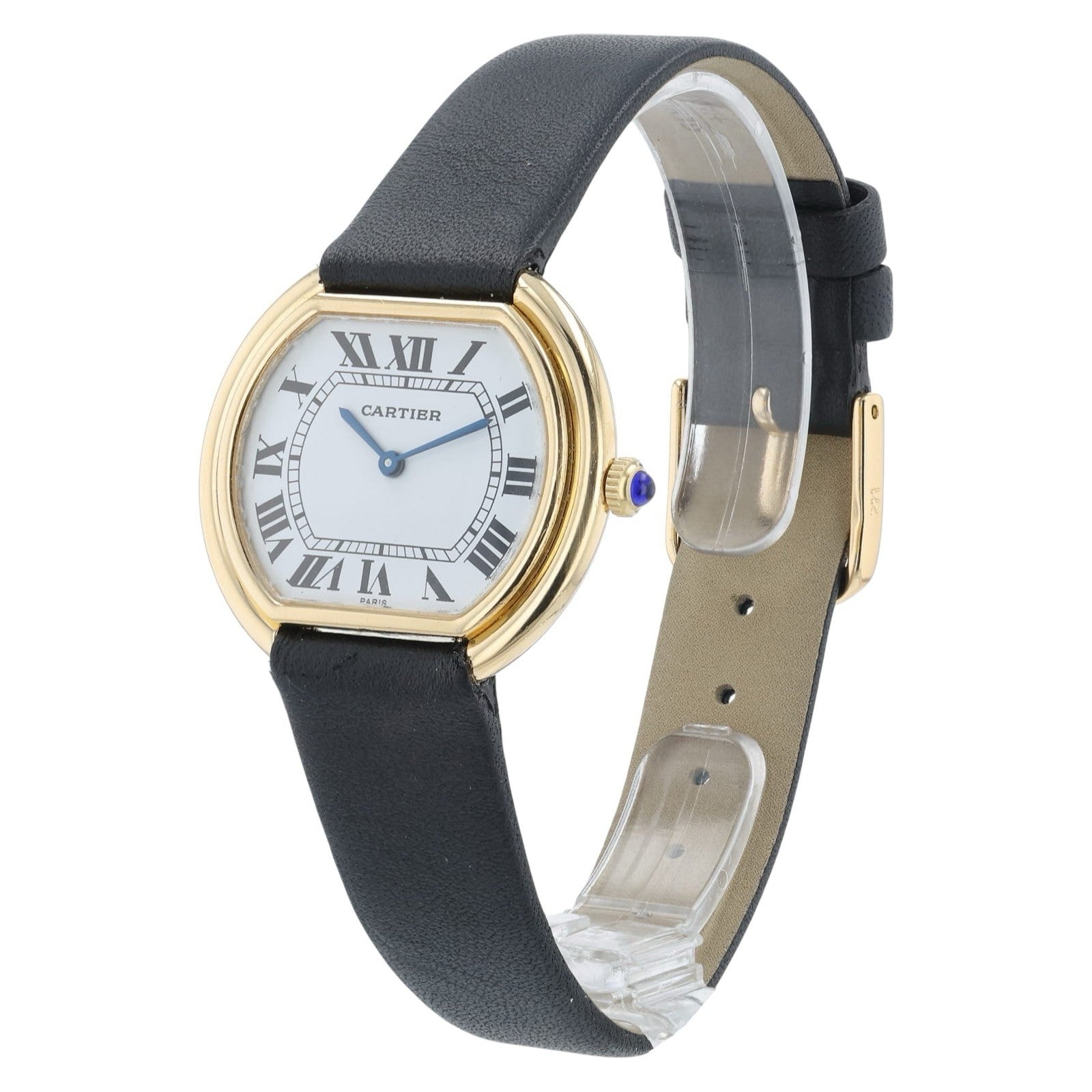 Cartier Stepped Ellipse 18k Yellow Gold 28mm White Dial Manual Wind Watch 7809