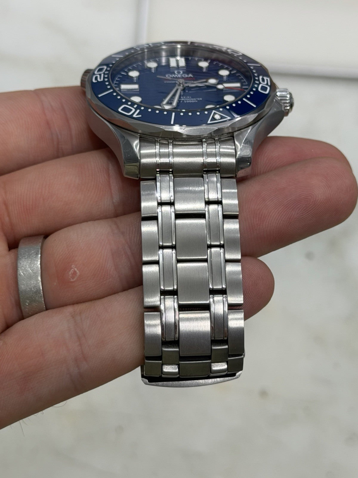 2021 Omega Seamaster Wave 300m Diver Blue Ceramic Watch 210.30.42.20.03.001