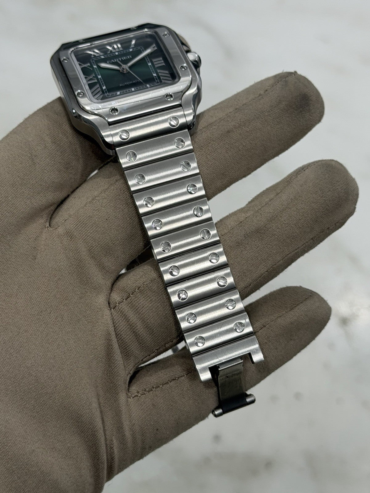 Cartier Santos Stainless Steel Green Dial 35mm Automatic Mens Watch WSSA0061