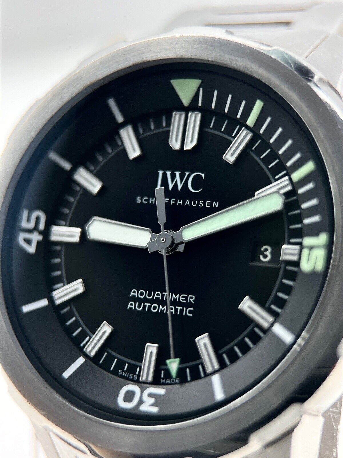 IWC IW329002 Aquatimer Automatic Date Watch 42mm Steel Black Dial Box Papers