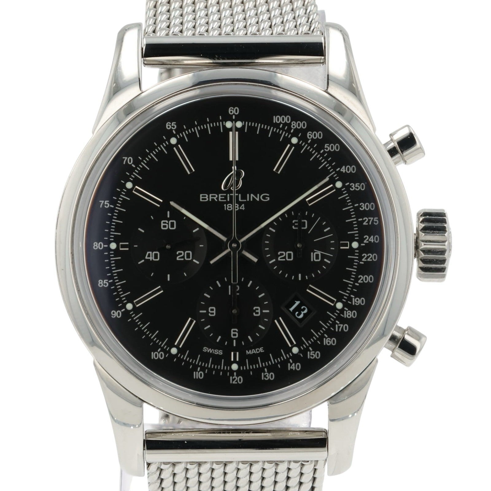 Breitling Transocean Black Dial Stainless Steel 43mm Automatic Mens Watch AB0152
