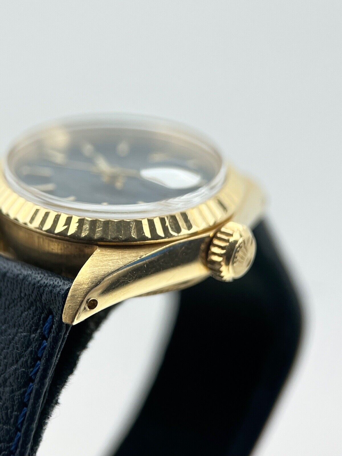 Rolex Lady-Datejust 18k Yellow Gold Automatic Watch 6917 Blue Dial Leather Band