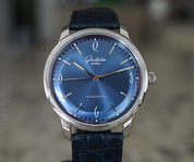 Glashutte Original Senator Sixties Steel Blue Dial Mens Watch - Box & Papers