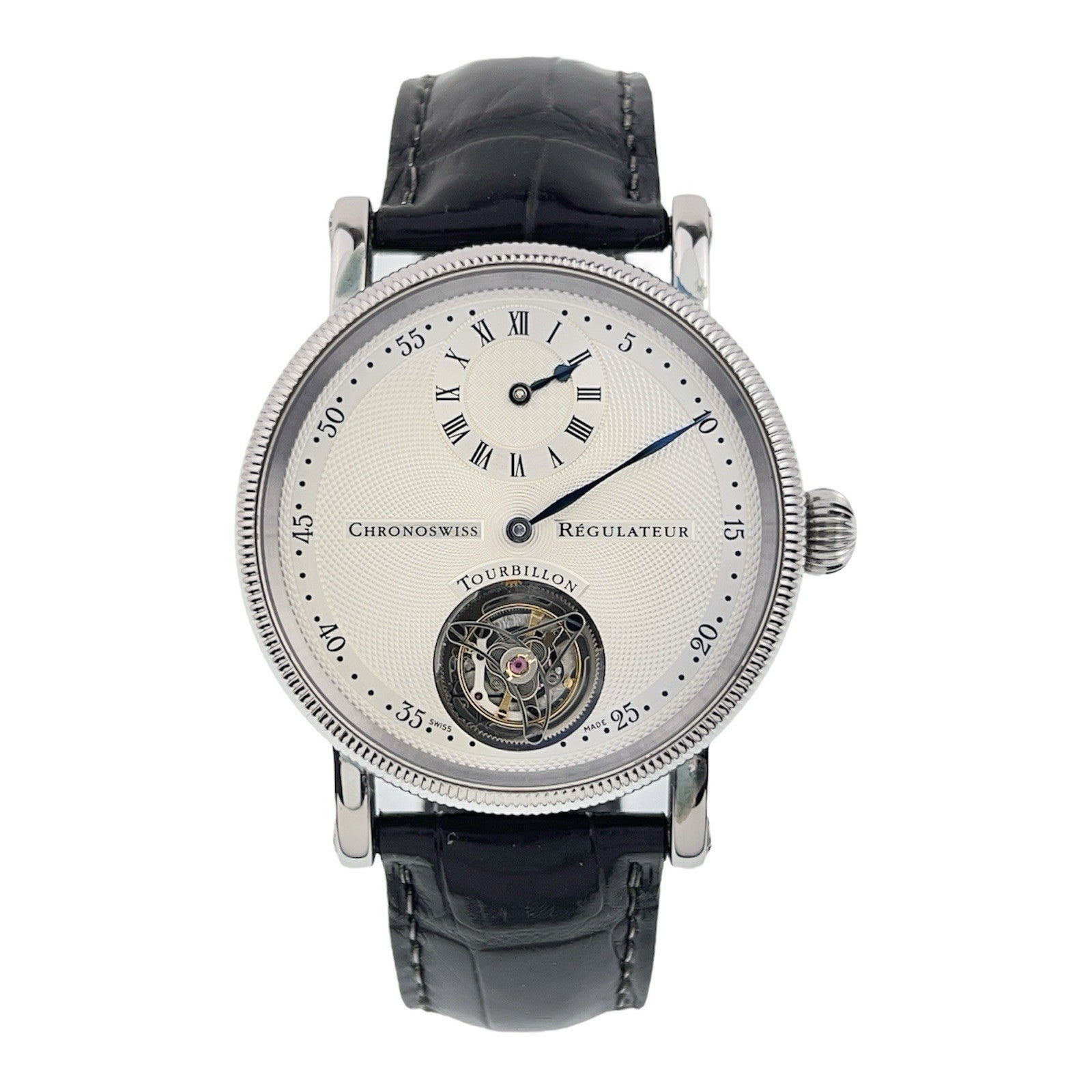 Chronoswiss Regulateur Tourbillon Steel Silver Dial 38mm Manual Wind Mens CH3123