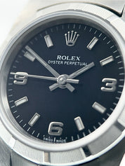 Rolex Oyster Stainless Steel Black Dial 24mm Automatic Women’s Watch 67180