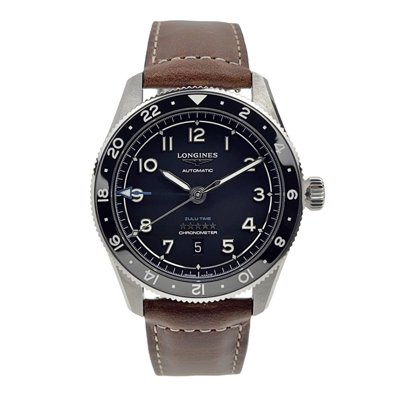 Longines Spirit Zulu Time 42mm Automatic Black Dial Men’s Watch Box And Papers