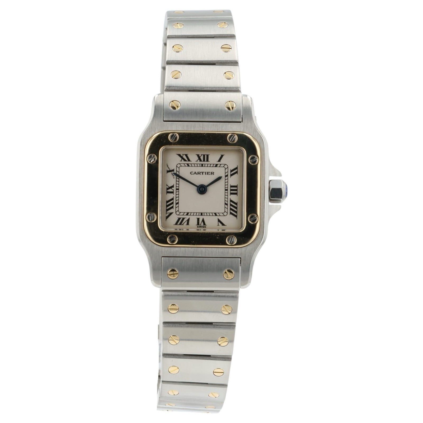 Cartier Santos Galbee Silver Dial Gold & Steel 24mm Quartz Women's Watch 1567