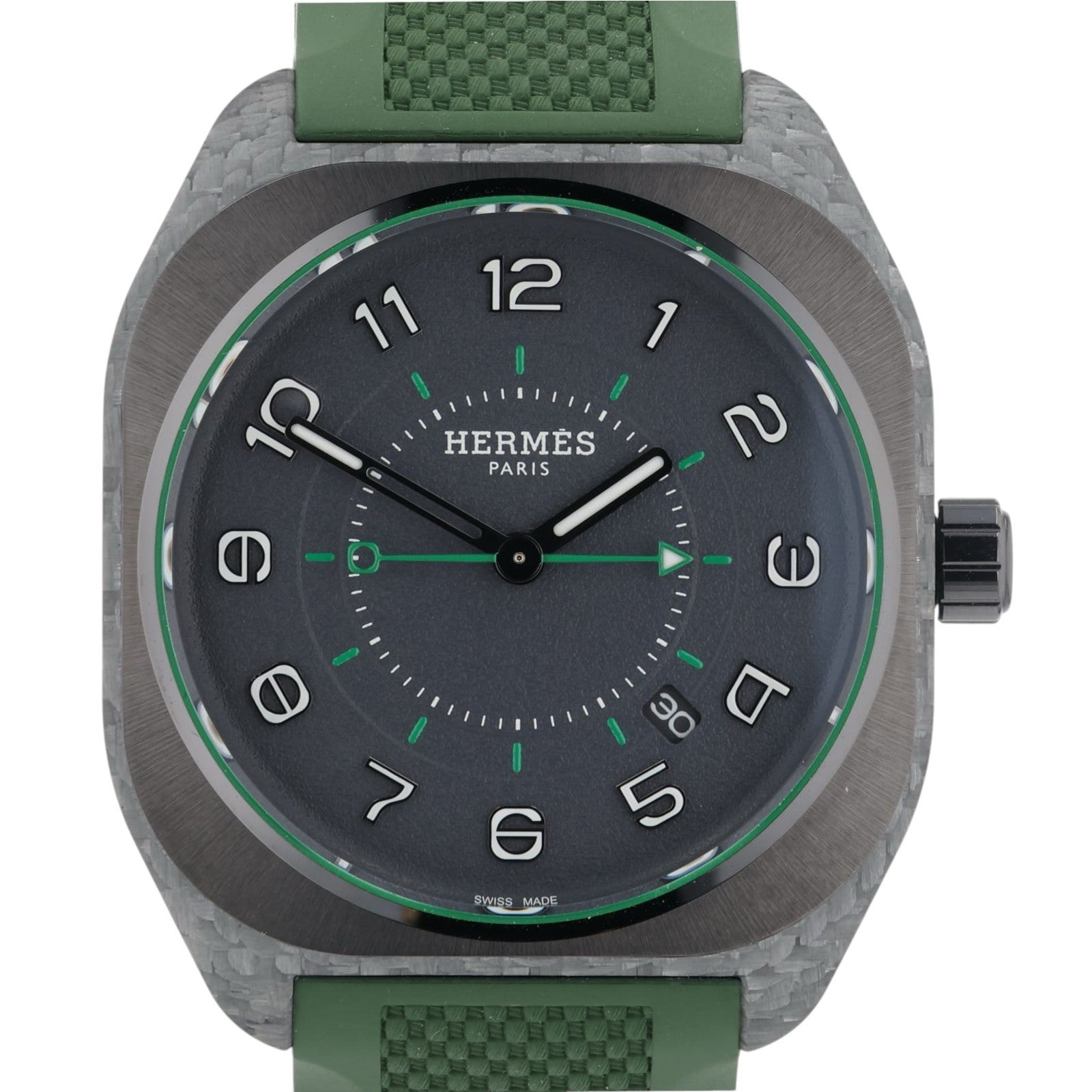 Hermes H08 Carbon & Titanium Gray Dial 42mm Automatic Men's Watch W/ Box
