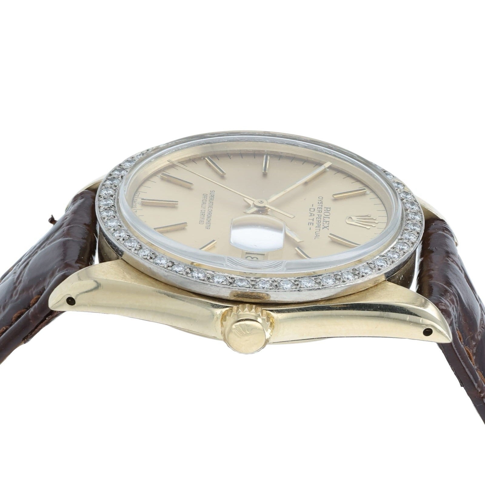 Rolex Date Champagne Dial 14k Gold Diamond Bezel 34mm Automatic Men's Watch 1503