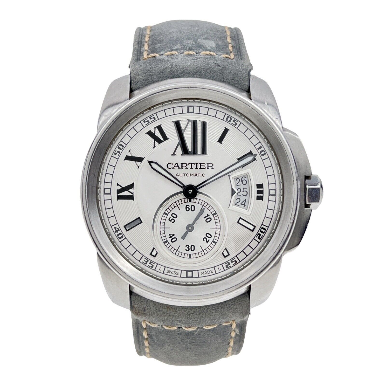 Cartier Calibre White Roman Dial Men’s Auto 42mm Stainless Watch - B/P