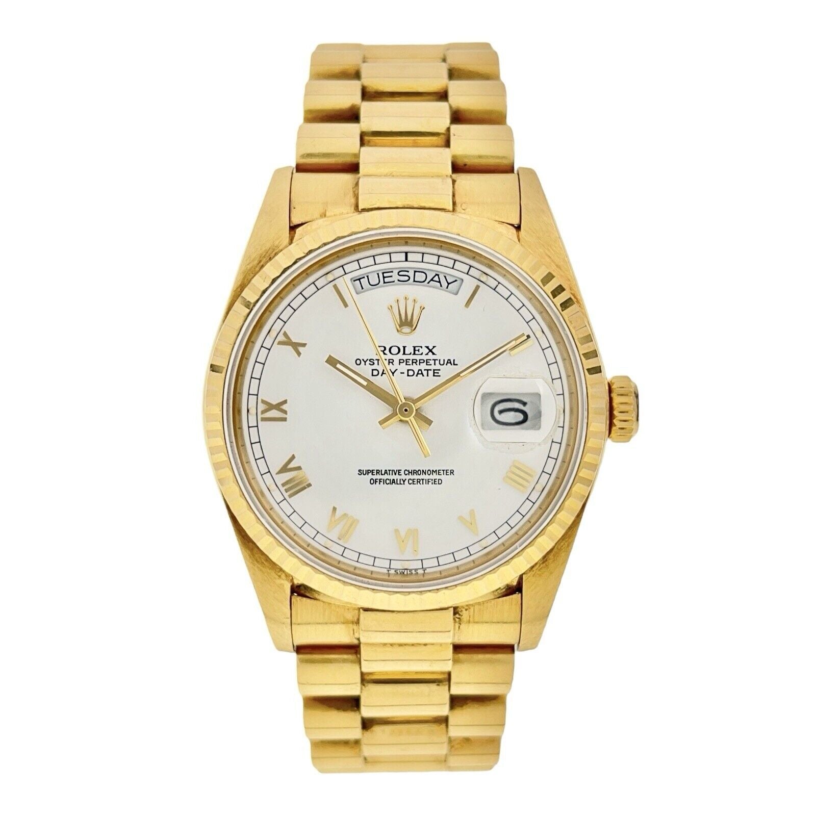 Rolex Day Date 18k Yellow Gold White Roman Dial 36mm Automatic Men’s Watch 18038