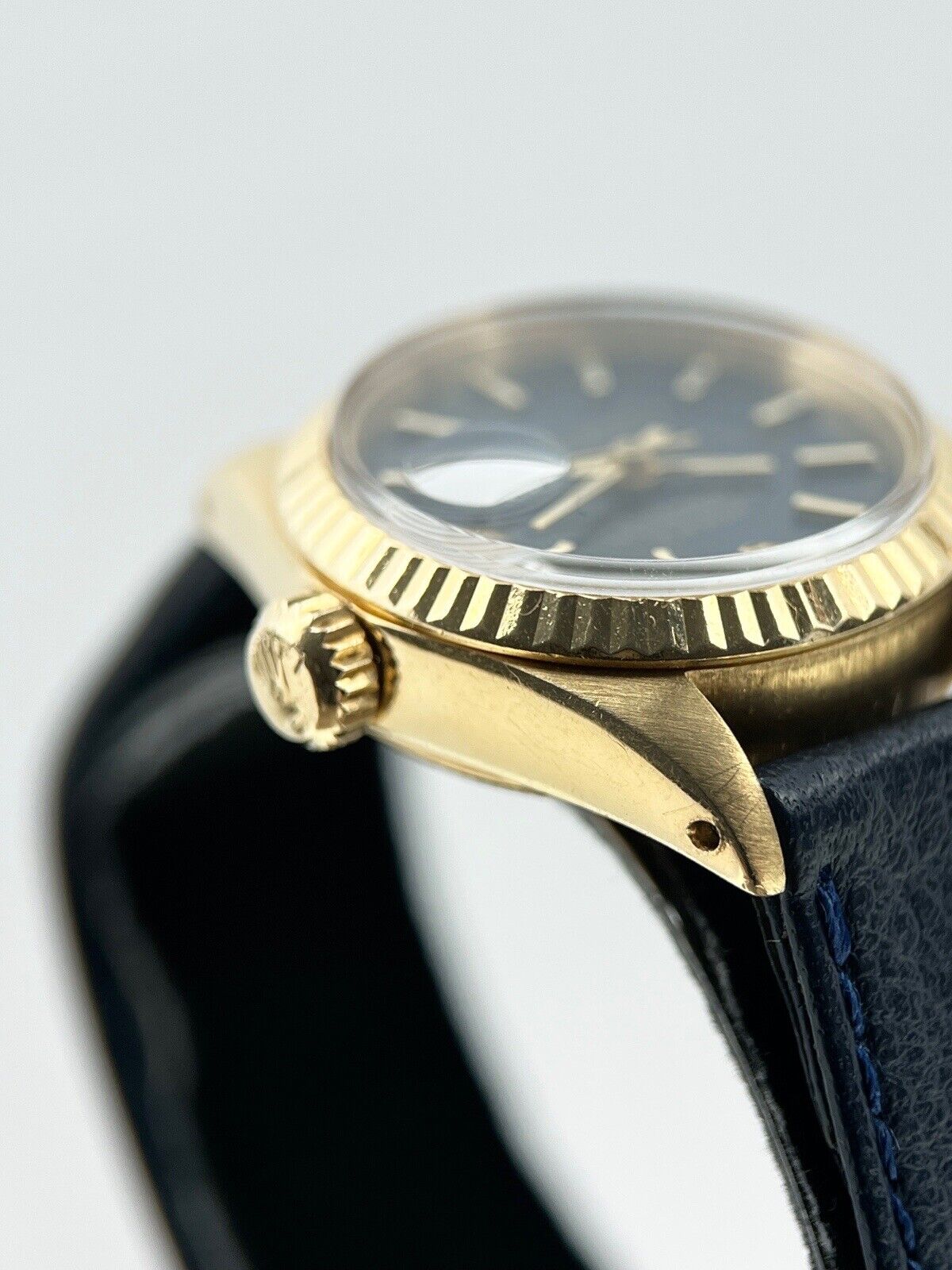 Rolex Lady-Datejust 18k Yellow Gold Automatic Watch 6917 Blue Dial Leather Band