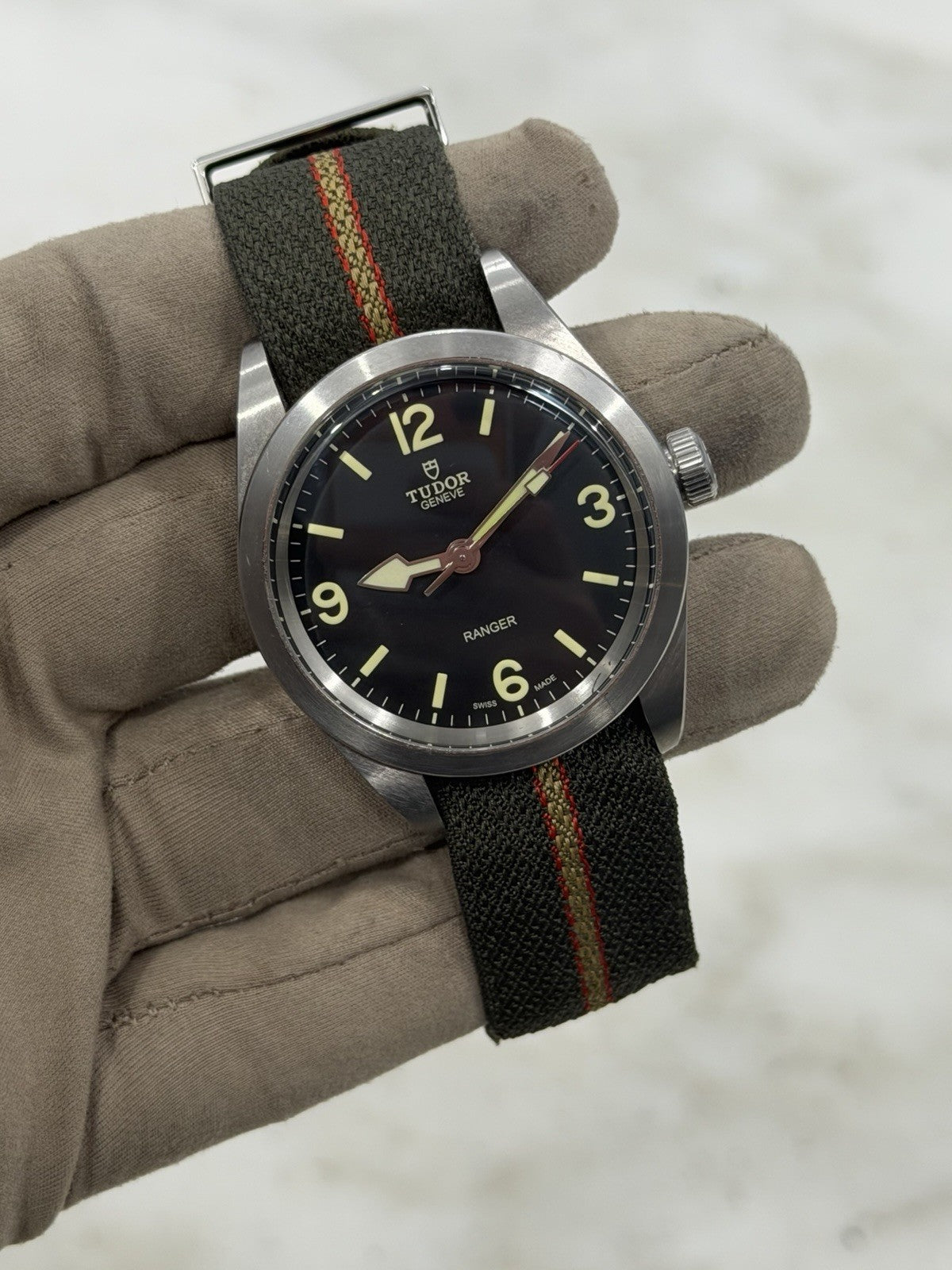 Tudor Ranger Stainless Steel Black Dial Fabric Strap Mens Watch 79950