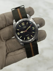 Tudor Ranger Stainless Steel Black Dial Fabric Strap Mens Watch 79950