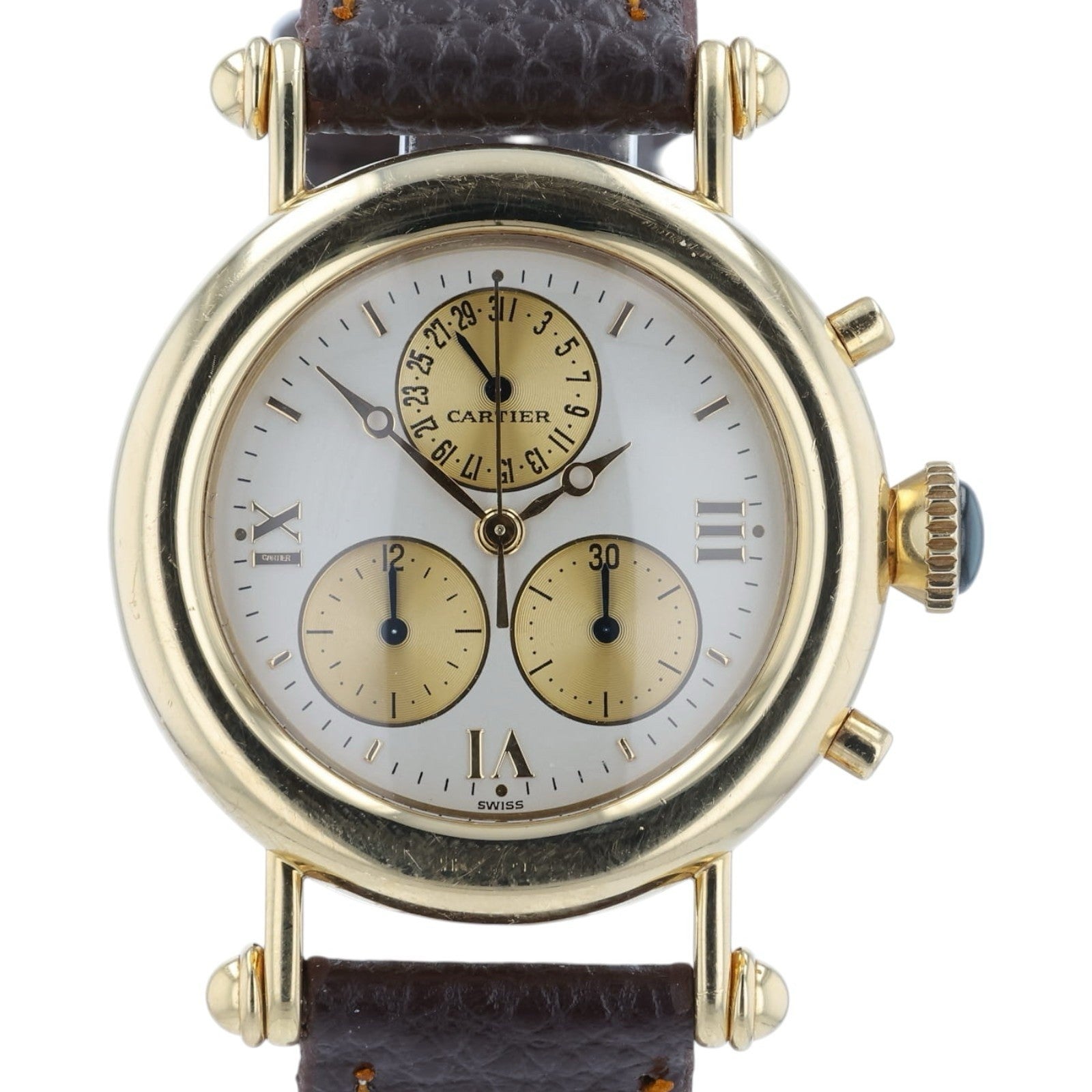 Cartier Diablo 18k Yellow Gold White Dial 32mm Quartz Movement Womens Watch 1400