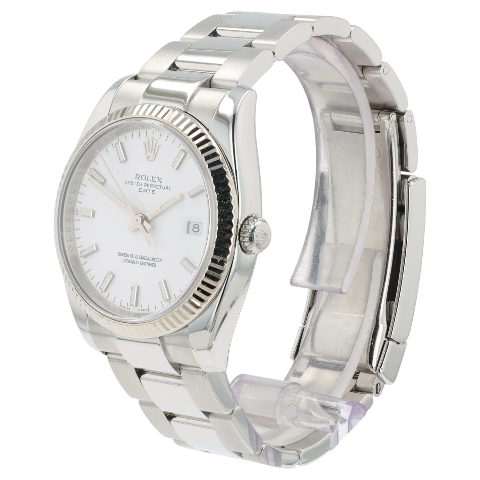 Rolex Oyster Perpetual Date White Dial Steel 34mm Automatic Men’s Watch 115234