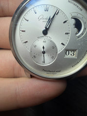 Glashutte PanoMaticLunar Steel Silver Dial Watch 1-90-02-42-32-61 - FOR PARTS