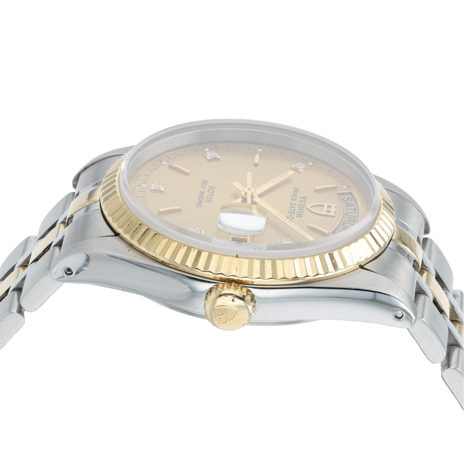 Tudor Prince Date Day Champagne Dial Steel and Gold 36mm Factory Diamond 76213