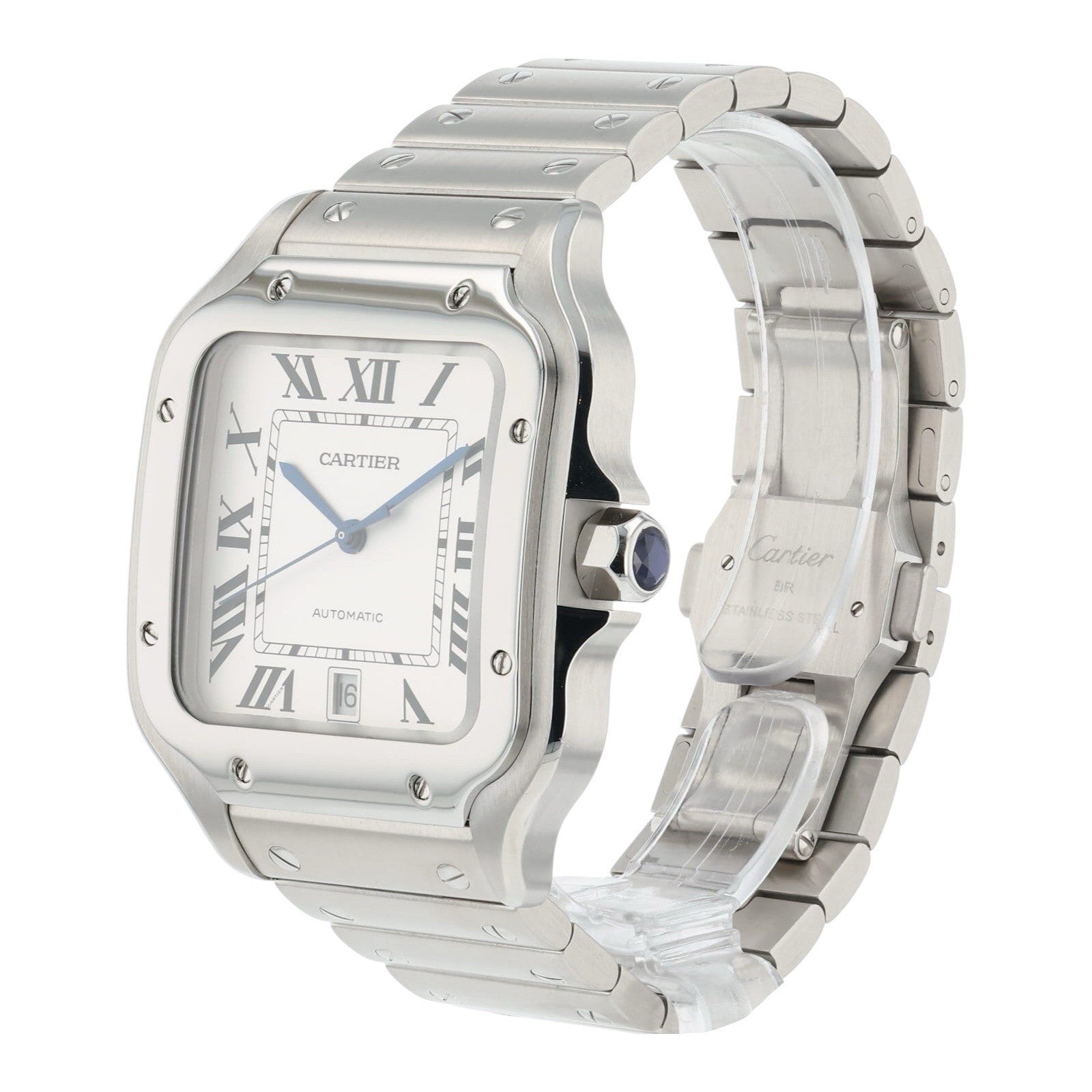 Cartier Santos Large Steel Silver Dial 39x47mm Automatic Mens Watch WSSA0018
