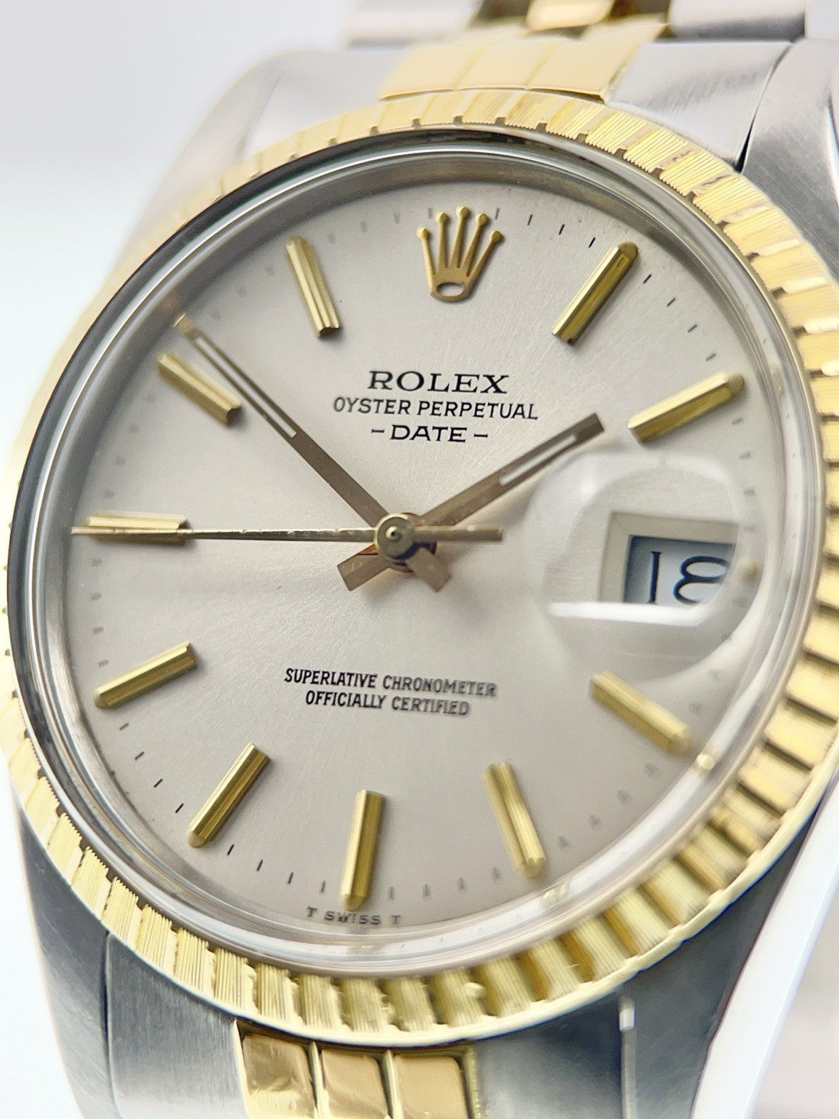 Rolex Oyster Perpetual Gold & Steel Silver Dial 34mm Automatic Men's Watch 15053