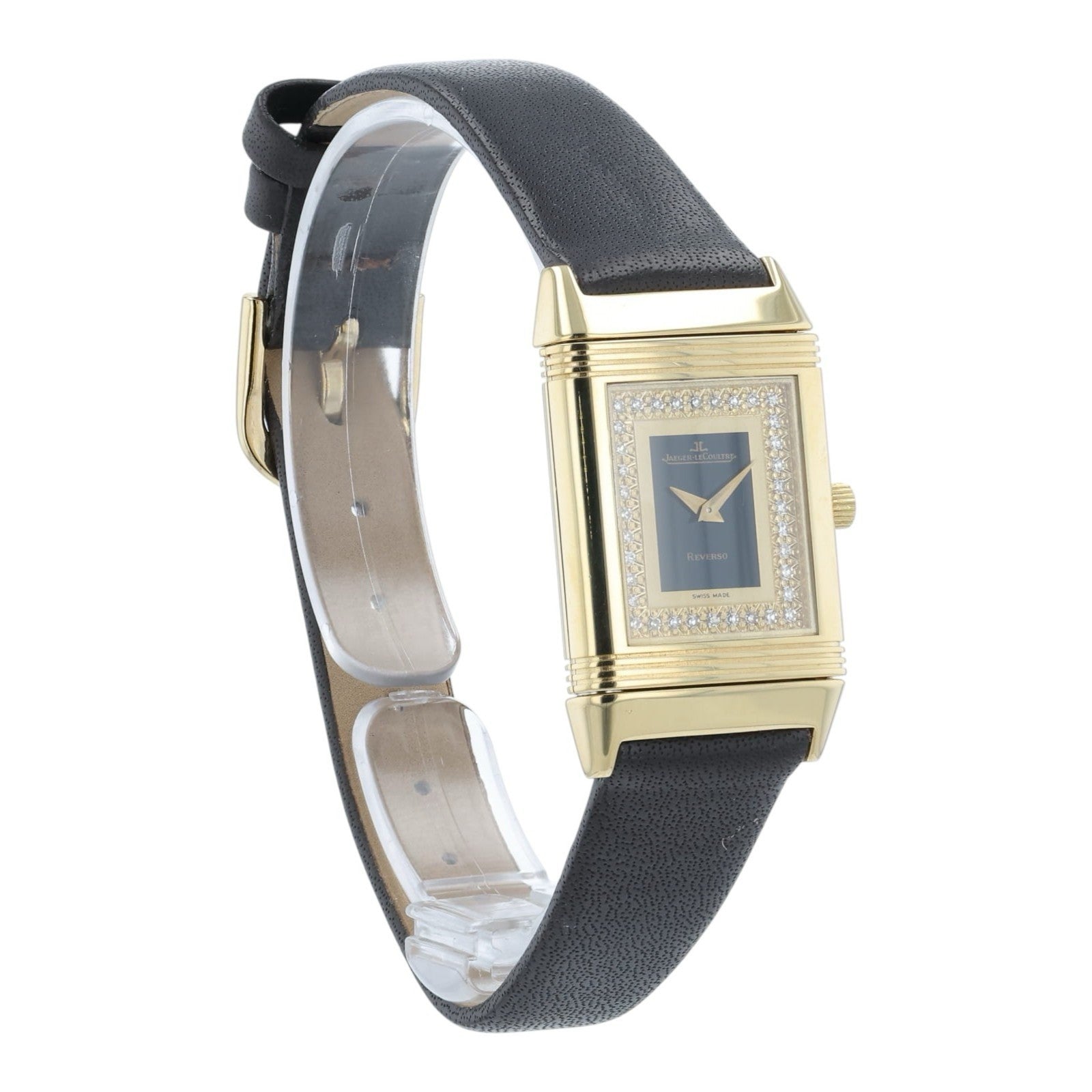 LeCoulte Reverso Black Dial 18k Yellow Gold 23mm Quartz Women’s Watch 260.1.08