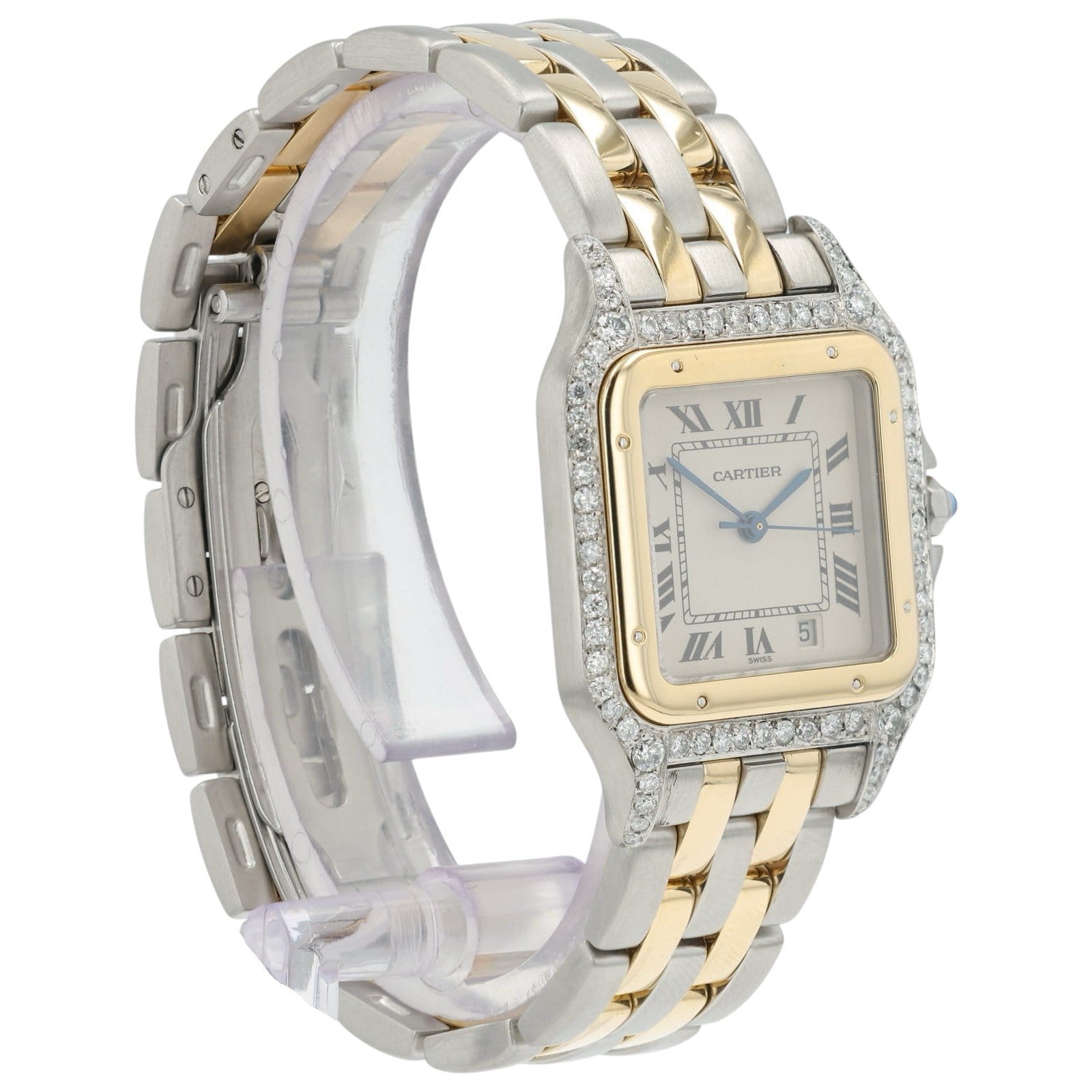 Cartier Panthere Silver Dial Steel and Gold 27mm Quartz Diamond Watch 1100
