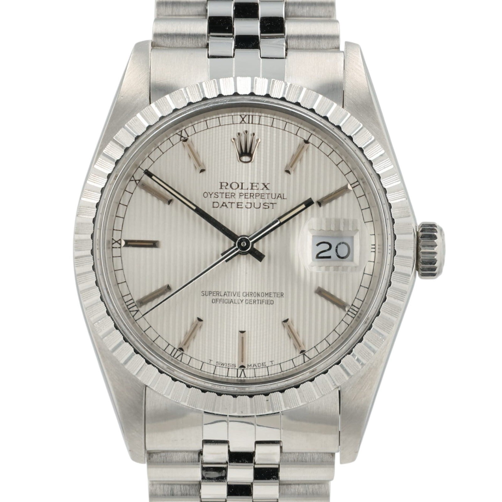 Rolex Datejust Silver Tapestry Dial Stainless Steel 36mm Automatic Men’s 16030