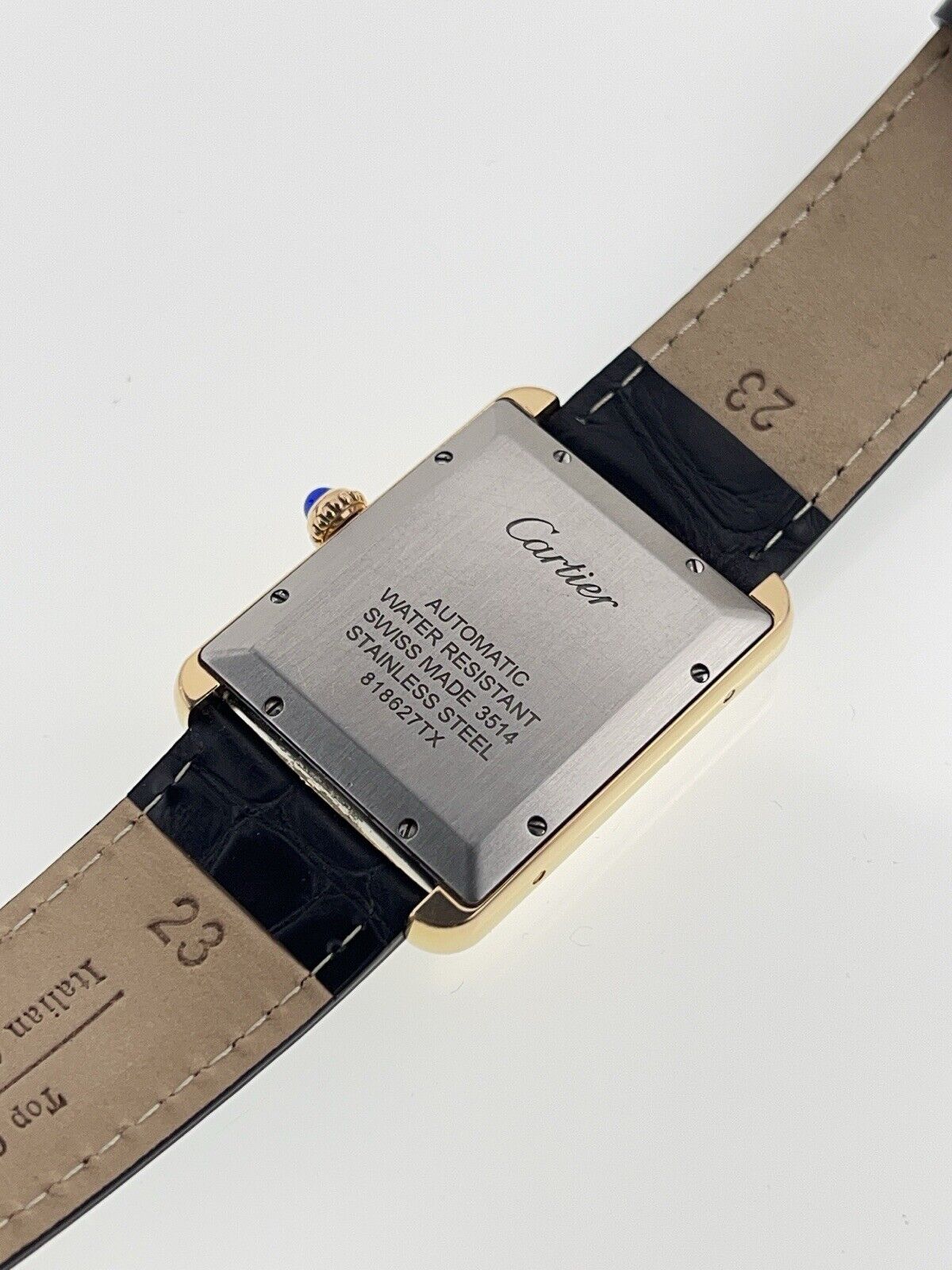 Cartier Tank Solo XL 18k Yellow Gold Black Leather Strap 31mm Automatic W5200026