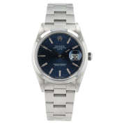 Rolex Oyster Perpetual Date Steel Blue Dial 34mm Automatic Mens Watch 15200
