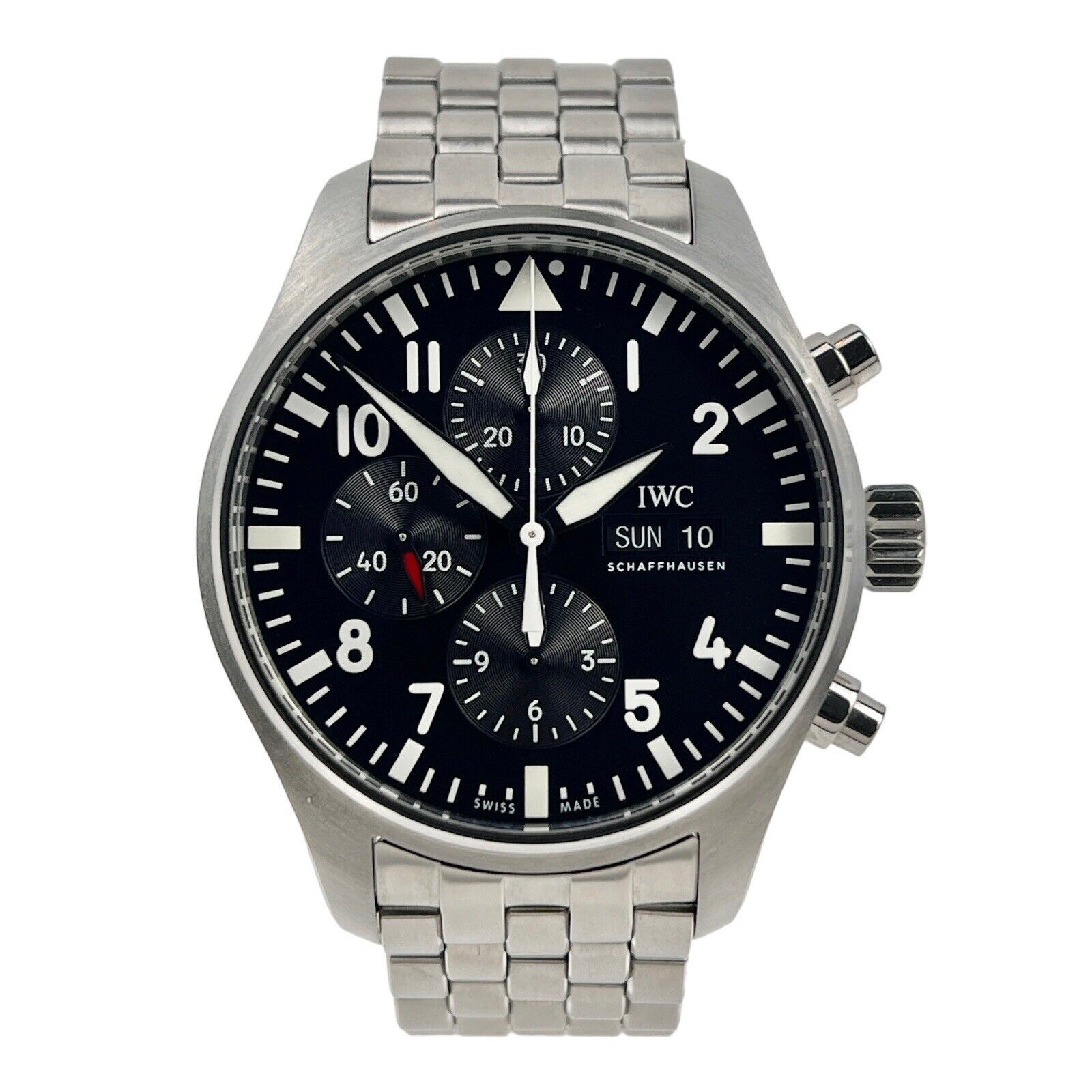 IWC Pilot Automatic 43mm Chronograph Day Date Black Dial Men's Watch IW377710