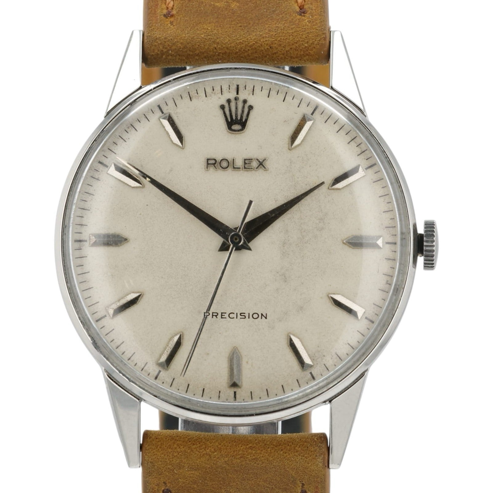 Vintage Rolex Precision Silver Dial Stainless Steel 35mm Manual Wind Men’s 9022