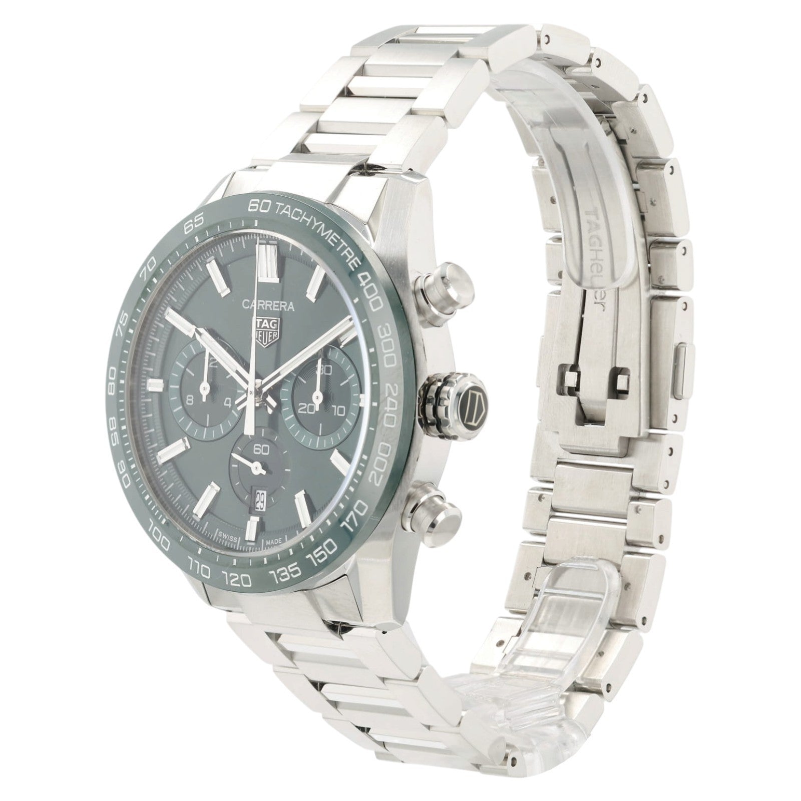 Tag Heuer Carrera Chrono Green Dial Satinless Steel 44mm Automatic Mens CBN2A1A