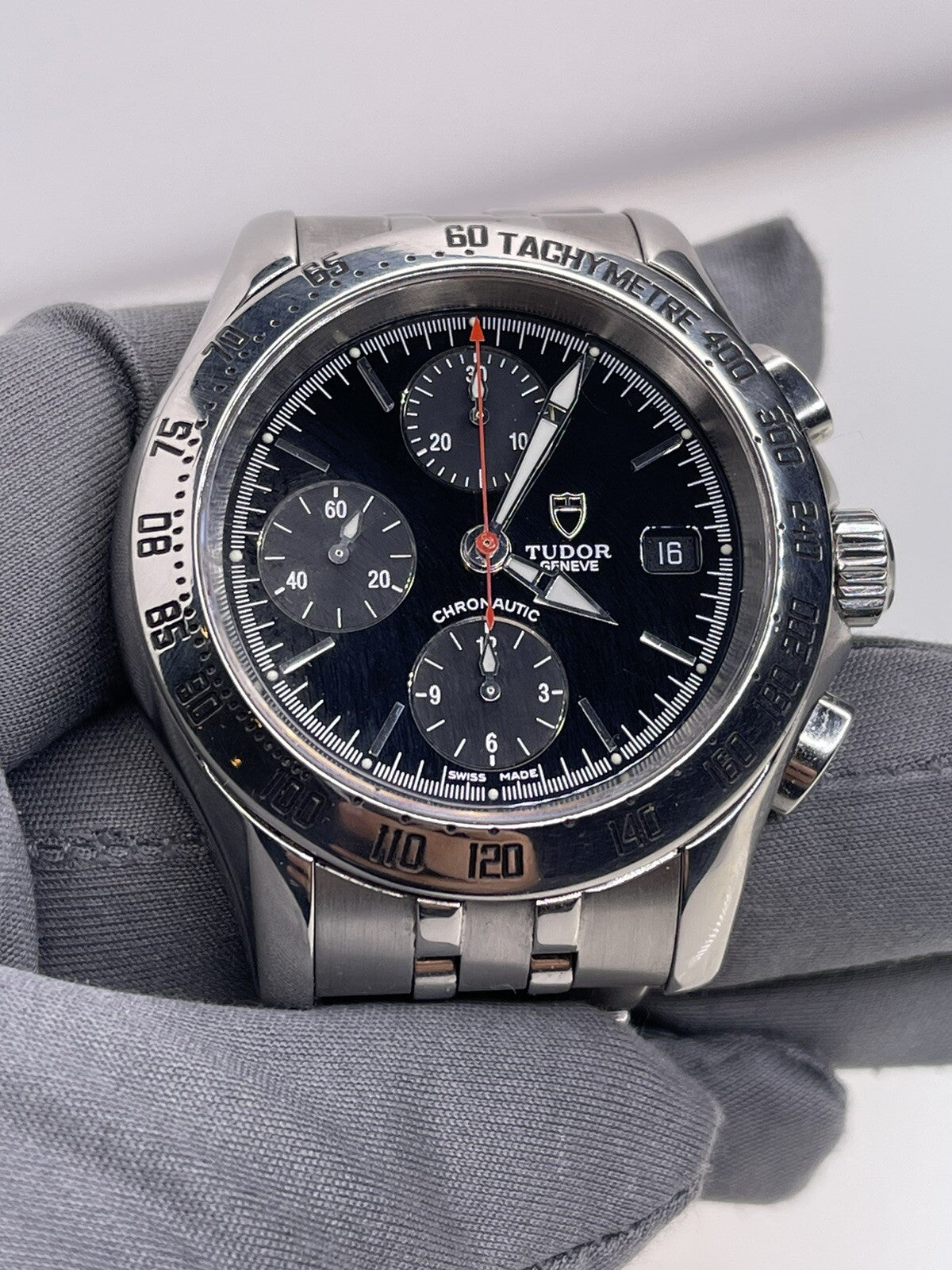 TUDOR CHRONAUTIC 79380P MENS AUTOMATIC WATCH BLACK DIAL CHRONOGRAPH SS 41MM
