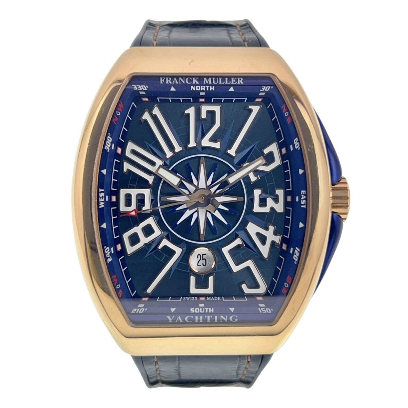 Franck Muller Vanguard 18k Rose Gold Blue Dial 45mm Automatic Mens Watch V45