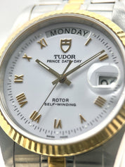 BOX/PAPERS Tudor Prince Day Date Automatic White Dial Men's 36mm Watch 76213