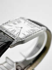 Cartier Santos Dumont 18k White Gold Manual Wind 2651 Aftermarket Diamonds l