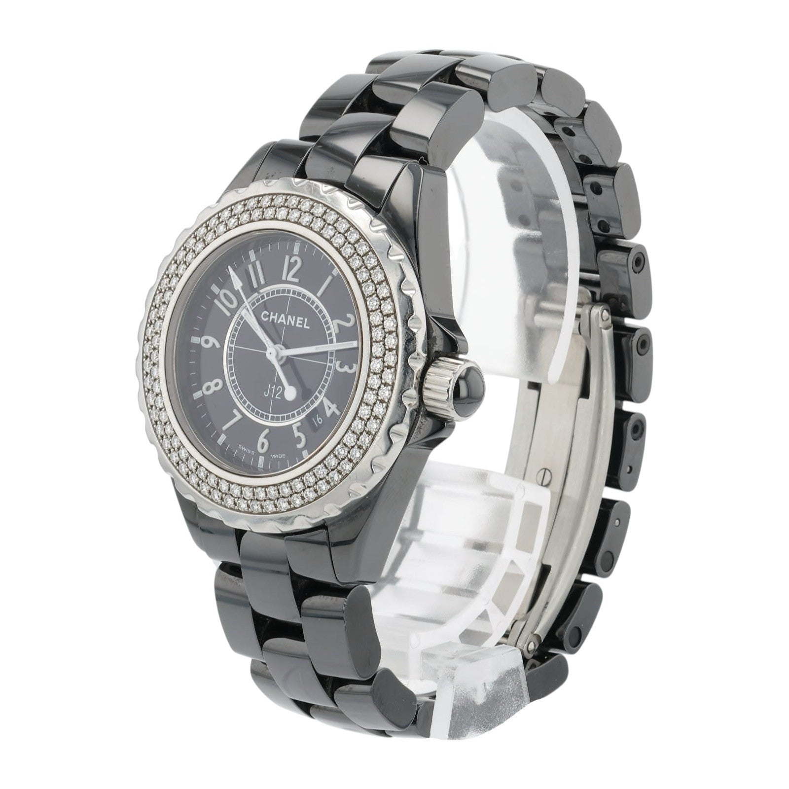 Chanel J12 Ceramic Black Dial 33mm Quartz Women's Factory Diamond Watch H0949