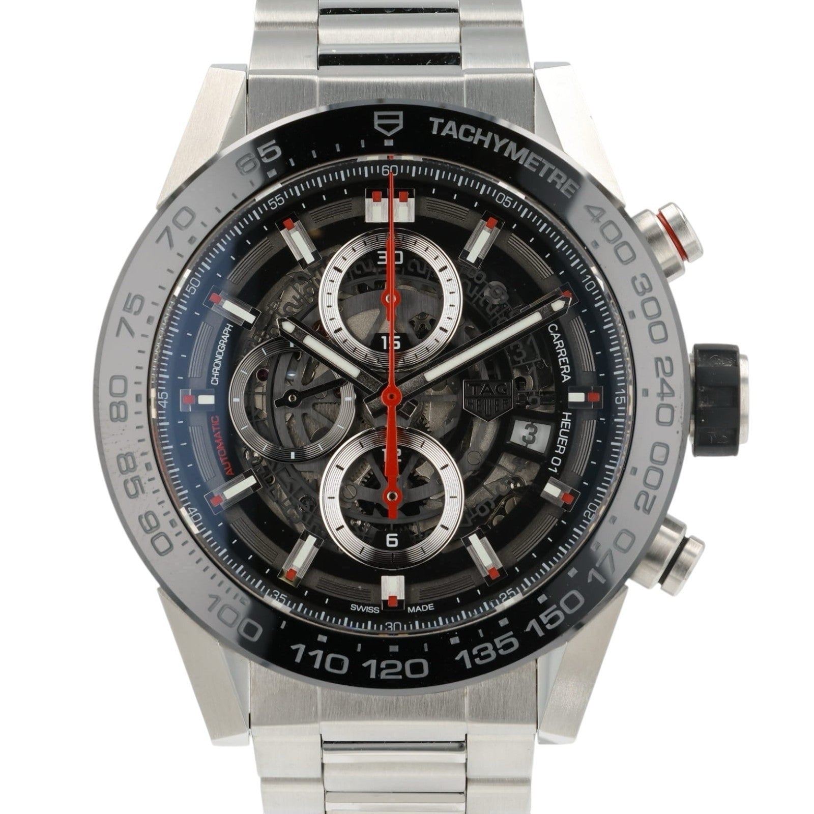 Tag Heuer Carrera Skeleton Dial Stainless Steel 45mm Automatic Mens CAR2A1W-0