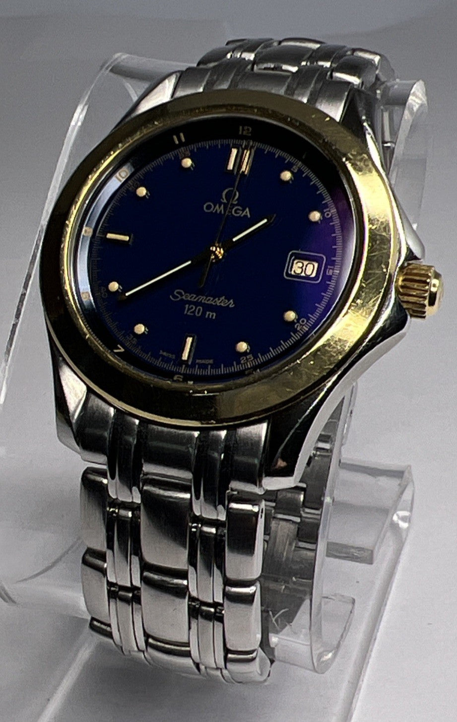 Omega 168.1501 Seamaster 18K Gold Bezel & Steel Quartz 36mm Bracelet Watch