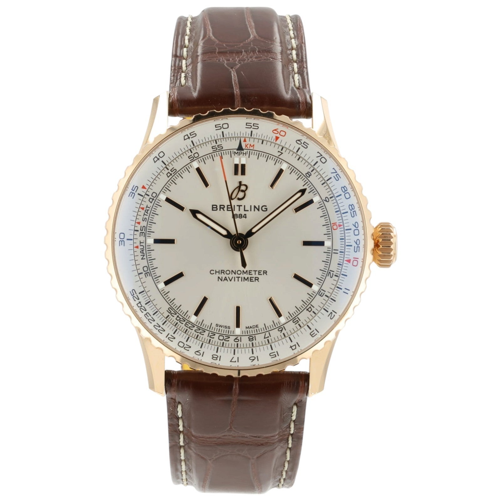 Breitling Navitimer Automatic Silver Dial 18k Rose Gold 41mm Automatic R17329