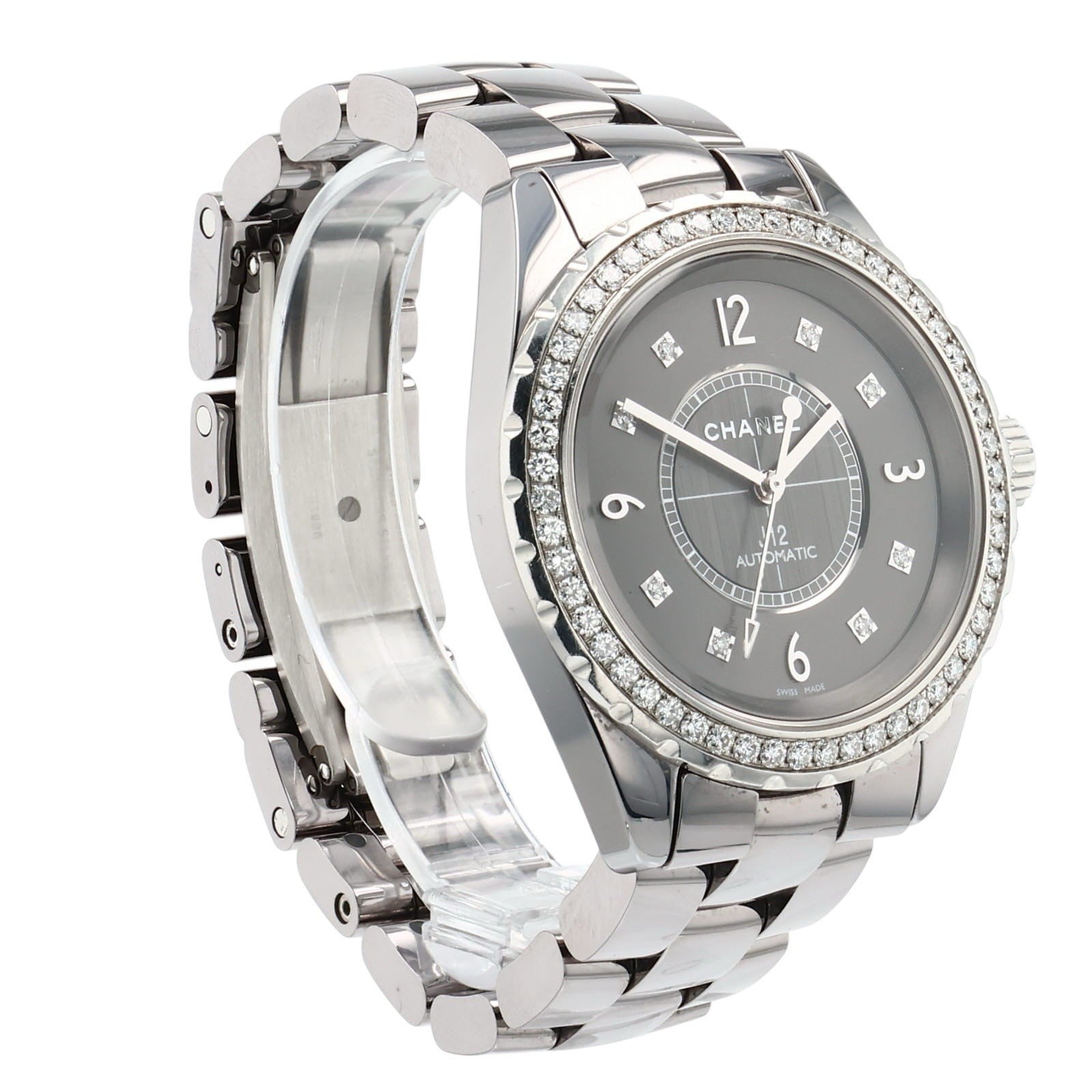 Chanel J12 Grey Ceramic Titanium 38mm Automatic Women's Watch Diamonds H2566
