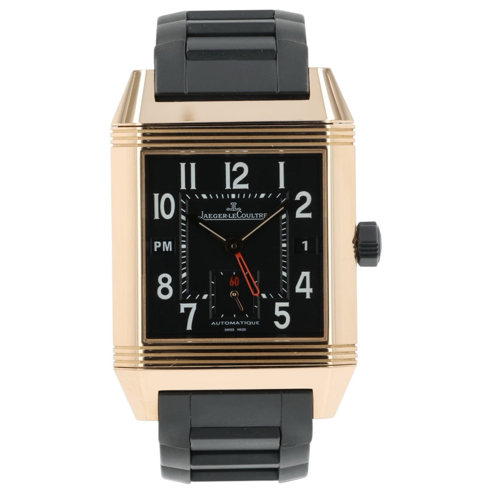 LeCoultre Reverso Squadra Hometime Black Dial 18k Rose Gold Auto Watch Q7002671
