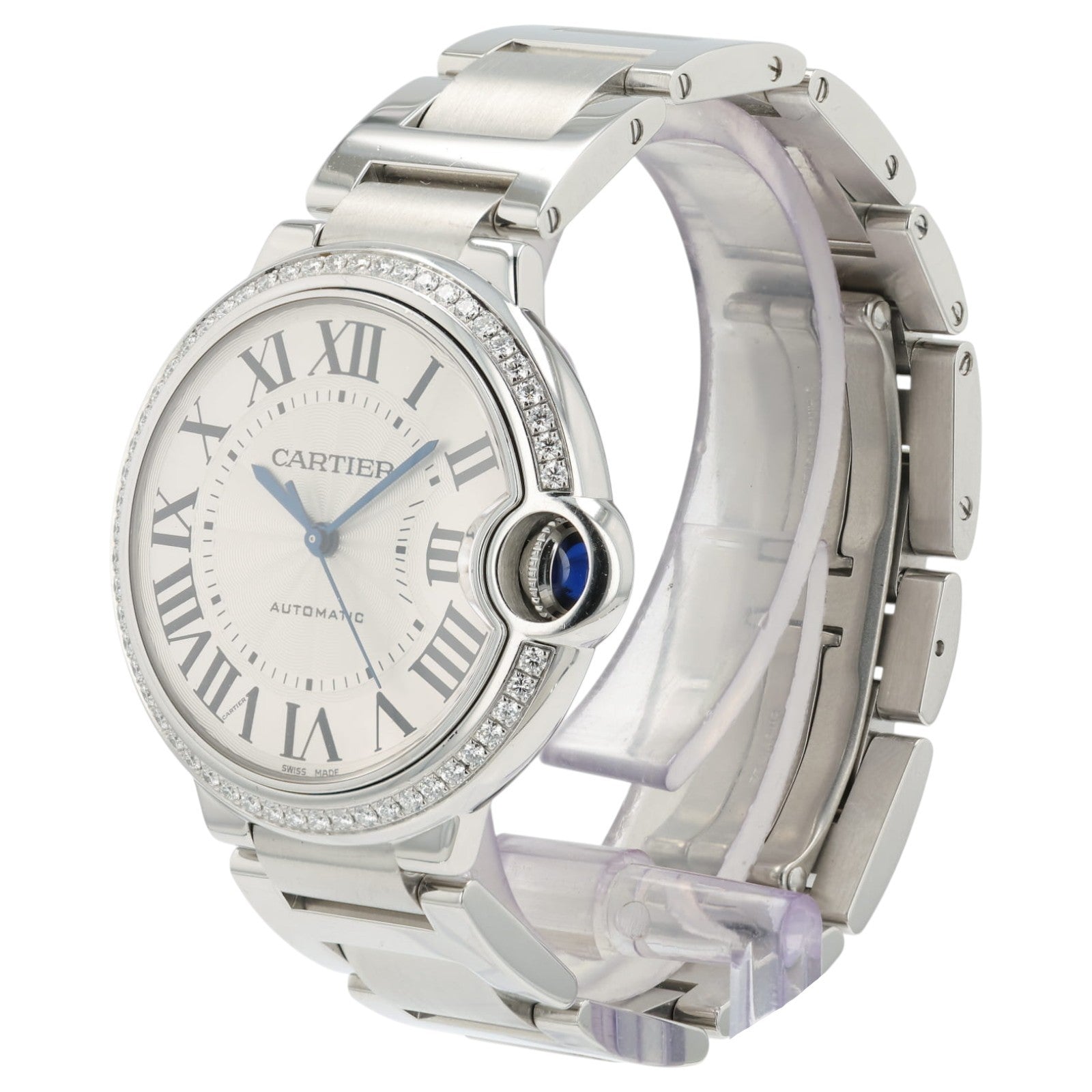 Cartier Ballon Bleu Diamonds Stainless Steel 36mm Auto Unisex Watch W4BB0017