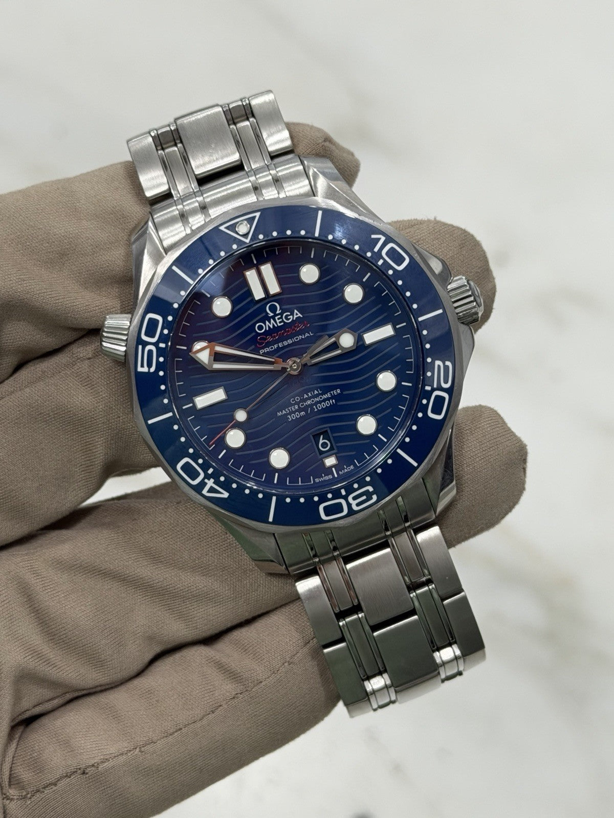 2022 Omega Seamaster Wave 300m Diver Blue Ceramic Watch 210.30.42.20.03.001